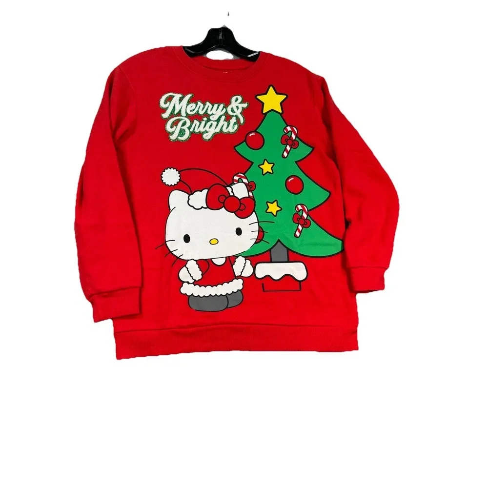 Hello Kitty Girls XL Red Christmas Sweatshirt Merry & Bright Santa Holiday Cute‎